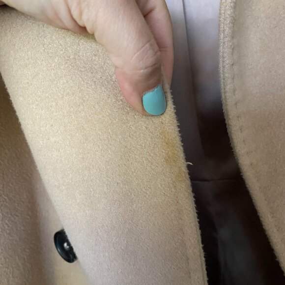 EVER NEW Tan Long Line Felt Wool Like Double Breast Belted Trench Coat Size 6 - Picture 5 of 10